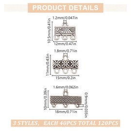 GOMAKERER 120 Pcs Alloy Necklace Connector, 3 Styles Rec Multi Strand Bracelet Layer Clasp Pendant Bails Chandelier Drop Earrings Chains Tags Charms with 3 Hole for Layered Jewelry Making