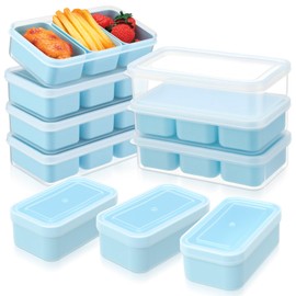 Honeydak 6 Sets Snack Boxes with 3 Removable Compartments Food Storage Containers Reusable Snack Boxes with Lids, Stackable Meal Prep Containers for Fridge Candy Microwave Dishwasher Travel (Blue)