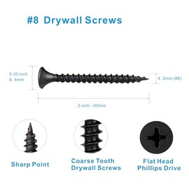 #8 x 2 Drywall Screws, #8 Wood Screws- Coarse Thread Phillips Head Drive Drywall Wood Screws- Self Tapping Screws (60 Pack)