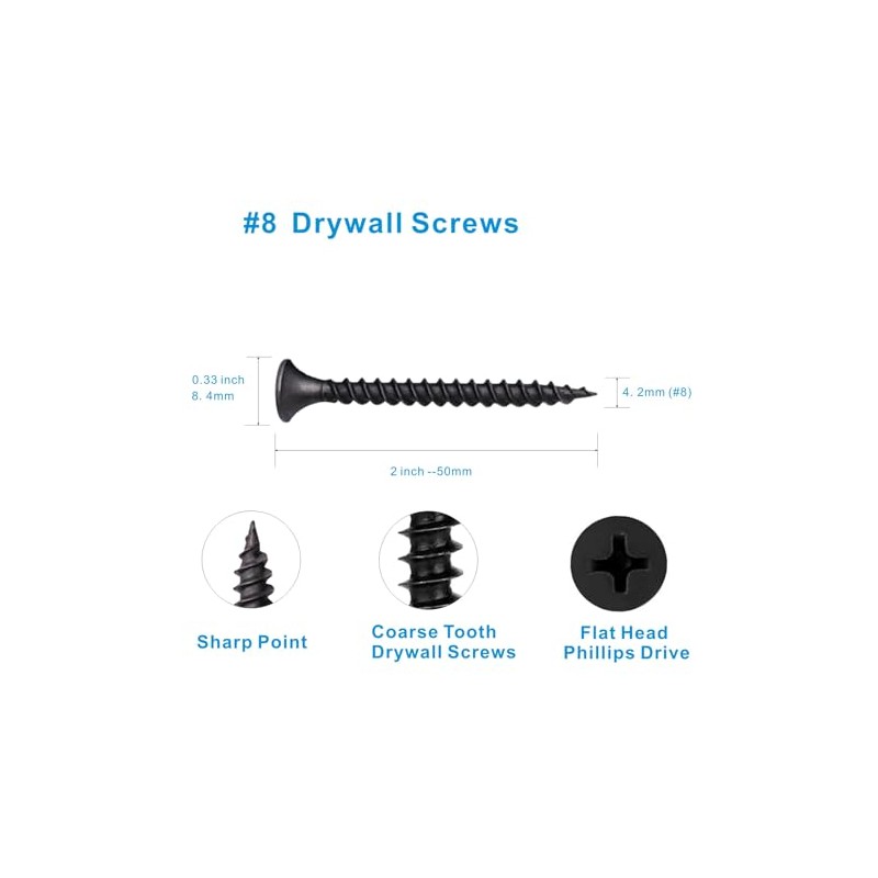#8 x 2 Drywall Screws, #8 Wood Screws- Coarse Thread