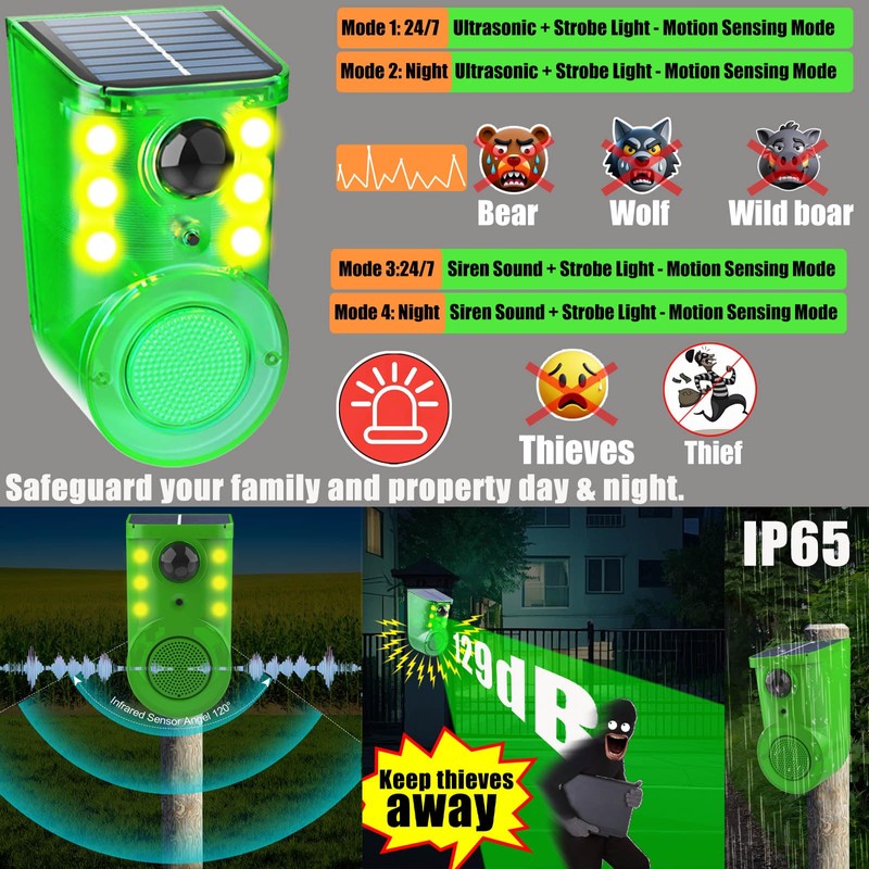 Solar Outdoor Motion Sensor Alarm - Ultrasound & Alarms 129db