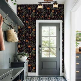 Gothic Boho Peel and Stick Wallpaper Dark Plants Herbs Contact Paper Self Adhesive Waterproof Wallpaper Removable Easy Peel Off Stick on Wallpaper for Livingroom Bedroom Cabinets 17.71" X 236.2"