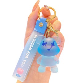 HSYHERE Llavero creativo de pato amarillo para hombre y mujer, diseño de pato amarillo, para ayudar a relajarse, llavero de pato flotante, estrella en movimiento, arena, llavero, bolsa, colgante para llavero, correa de campana, color azul