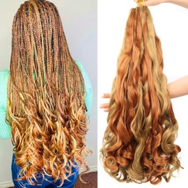 French Curly Braiding Hair Blonde 22 Inch 8 Packs Spanish Curly Braiding Hair Curly Braiding Hair Pre Streched for Box Braids French Curl Braids Crochet Hair Extensions (22 Inch/Pack of 8, 27/30)