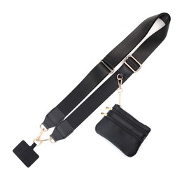 KSOPUERT Clip and Go Strap for Phone with Zippered Pouch Lanyard Crossbody Strap Wristband,Adjustable Phone Strap, Black, /