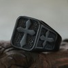 REchoLI Cross Ring for Man,Stainless Steel Black Cross Ring Bold