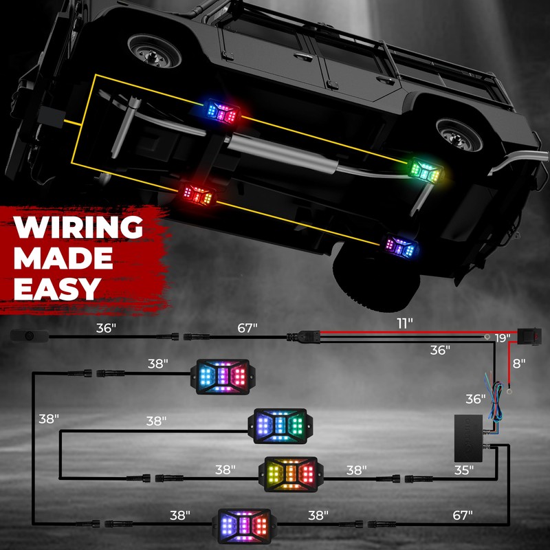 4 Pods Five Sided RGB Rock Lights for Trucks Jeep