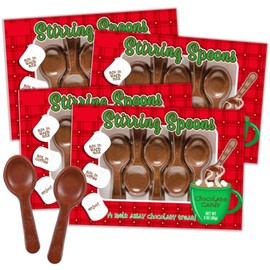 Chocolate Stirring Spoons, Christmas Party Treats for Hot Cocoa and Coffee, Holiday Drinking Accessories, 3 Ounces, 20 Total (Pack of 4)