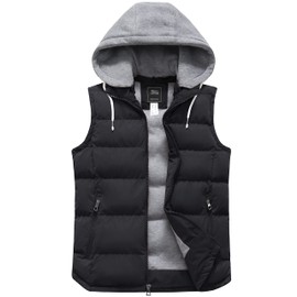 ZSHOW Men's Black Vest Removable Hooded Winter Vest Outerwear Jackets(Black,XL)