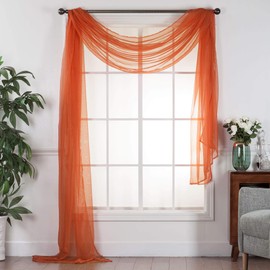 Decotex Sheer Voile Transparent Window or Event Decor Scarf Valance - Various Sizes & Colors (37" W x 216" L, Orange)
