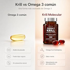 Omega 3 Krill Antártico Molecular Labs | Suplemento de Aceite de Kril con EPA, DHA + Astaxantina | Fosfolípidos y Omega 3 de Alta Absorción | 60 Cápsu