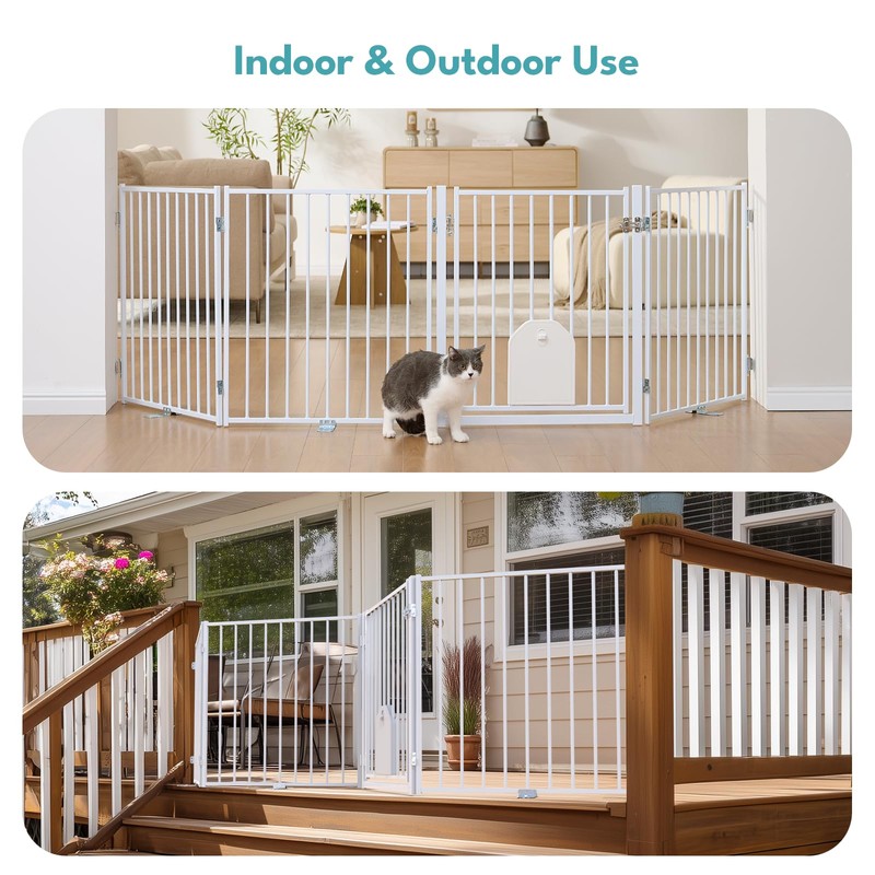 No Pawblems Freestanding Dog Gate with Cat Door for Indoor