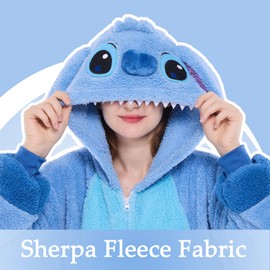 GONAAP Adult Onesie Pajamas Sherpa Animal One Piece Cosplay Costume for Women Men(Stitch,11-12Years)