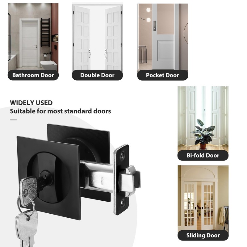 Malimali Pocket Door Lock with Key, Matte Black Pocket Door