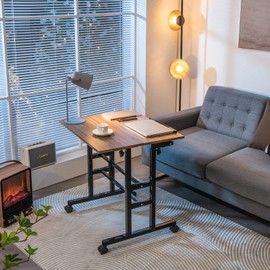 Tangkula Mobile Standing Desk Stand Up Desk, Height Adjustable Home Office Desk with Standing & Seating 2 Modes, Tilting Tabletop & Flexible Wheels, Rolling Laptop Cart Sit Stand Desk (Walnut)