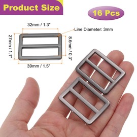 sourcing map 16Pcs Slide Buckle 1" Tri-Glide Slides Adjuster Webbing Strap Slider, Grey