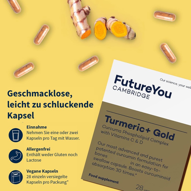 FutureYou Turmeric+ Gold - Turmeric Capsules High Dose with Curcumin,