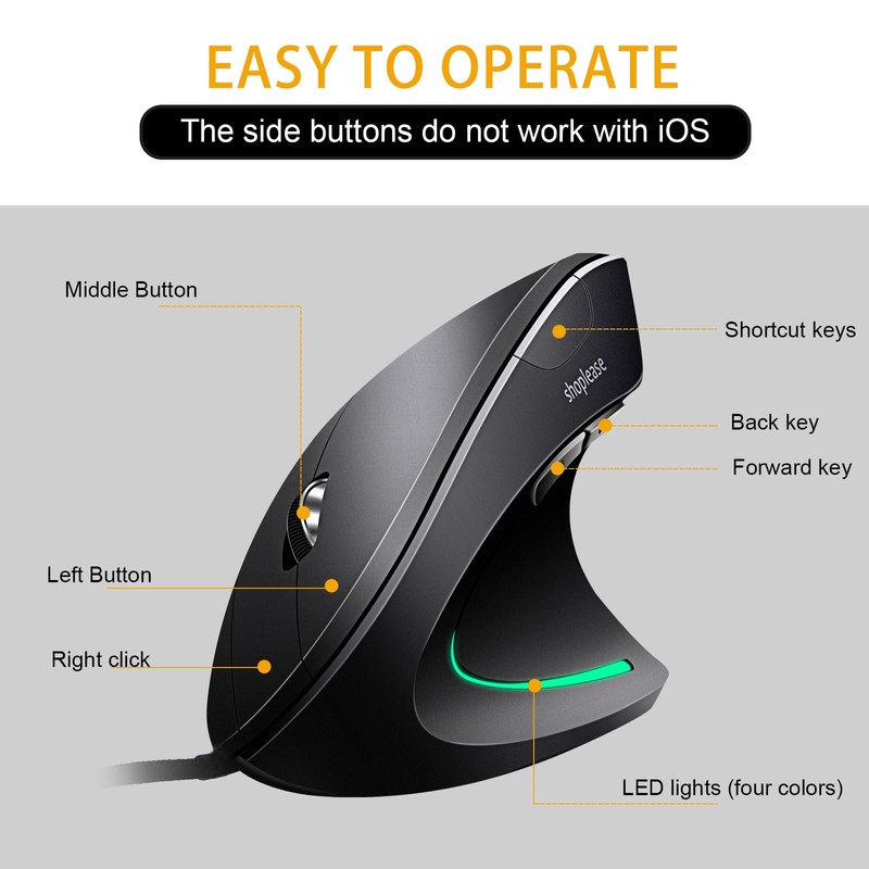 shoplease Wired Vertical Mouse, Optical Ergonomic Mouse With 4 Adjustable