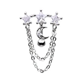 Pierced Owl 14GA Stainless Steel CZ Crystal Dangling Chains Celestial Top Drop Reverse Belly Button Ring (Silver Tone)