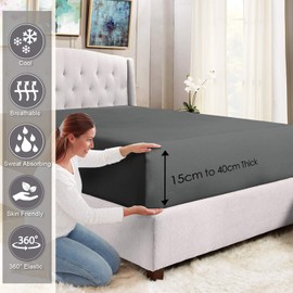 Pizuna 400 Thread Count Cotton Fitted Sheet, 100% Long Staple Cotton Fitted Sheet, Soft Mako Satin Weave, 100% Cotton Fitted Sheet