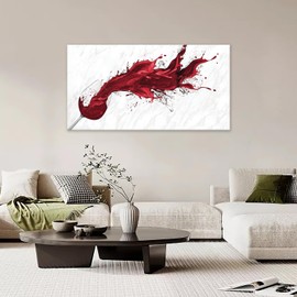 Red Wall Art Wine Glass Pictures Wall Decor Modern Aesthetic Large Canvas Prints Paintings Home Office Decorations Framed Artwork for Living Room 60"x30"