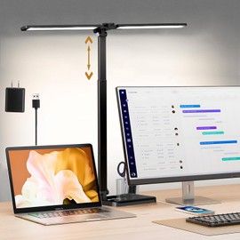 CHARYJOD Retractable Dimmable LED Desk Lamp with USB Charging Port, 50 Lighting Modes Dual Swing Arm Architect Adjustable Table Lamp Light Desk Lamp for Home Office Dorm Piano Nail, Black