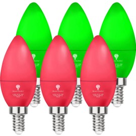 6 Pack LED Red Green Light Bulb - 4W (40Watt Equivalent) - E12 Base Red Green LED Bulb, Party Decoration, Porch Holiday Lighting, Candelabra Bulbs Non-Dimmable