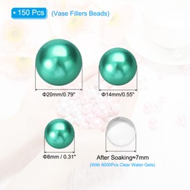 PATIKIL 150 Pieces Floating Beads, 8/14/20mm Vase Fillers Beads Vase Centerpieces Floating Pearl Bead No Hole and 8000Pcs Clear Water Gel Bead for Vase Decoration, Lake Green