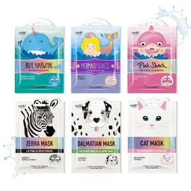 Epielle Animal Character Sheet Masks 6 Pack, Moisturizing & Rejuvenating Face Mask with Hyaluronic Acid & Vitamin E, Korean Skin Care, Girls Spa Party Favors, Sleepover, Self Care Gifts for Women
