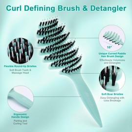 Lynnieëlle Hair Brush, For All Hair Types, Detangler Hairbrush, Durable Boar Bristle Brush, Vented Design, Massage The Scalp, Curved Paddle Elevates Your Experience
