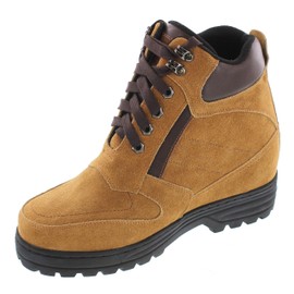 Calden Men's Invisible Height Increasing Elevator Shoes - Brown Nubuck Leather Lace-up High-top Boots with Extra Tall - 5.2 Inches Taller - K881803 - Size 11 D(M) US
