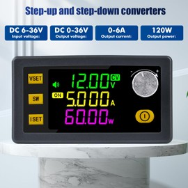 Voltage Regulator 12V DC Step Down Converter Step Up Converter DC Converter 12V 5V DC 6-36V to DC 0-36V 120W 6A VA Colour LCD Solar Charging Module Power Module Regulator Protection (SK120)