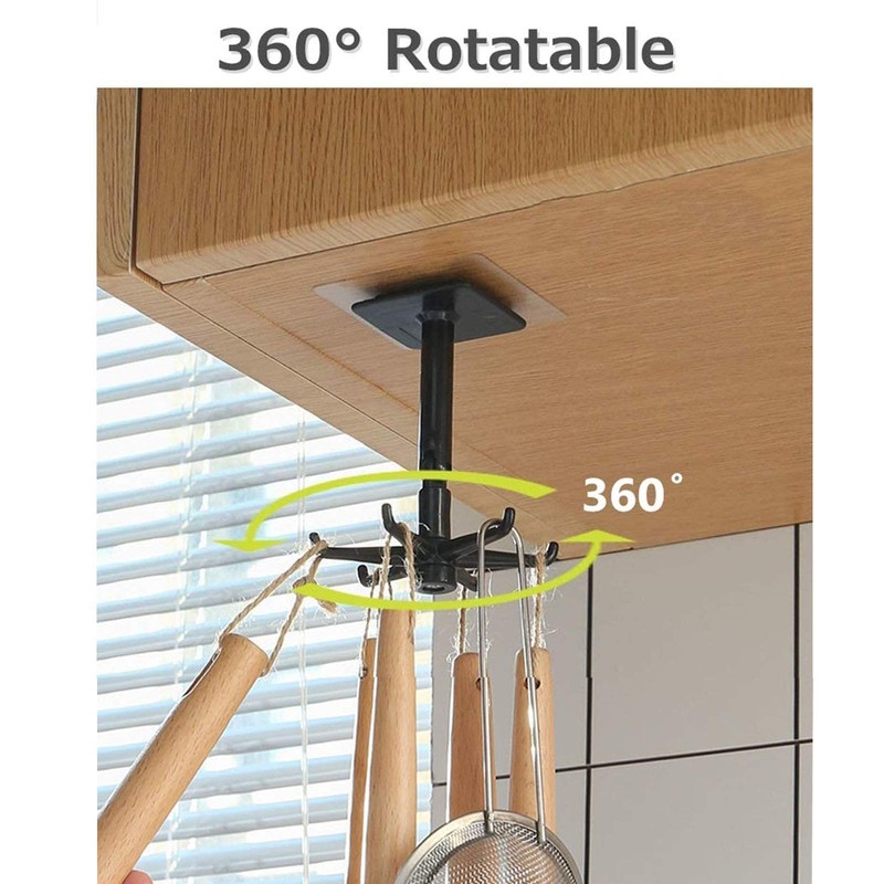 VIVLLEN 4Pcs 360° Rotating Folding Hook,Kitchen Nail-Free Rotating Shelf,Rotating Shelf