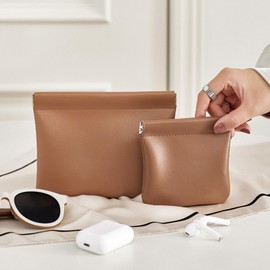 Molirex 5 PCS Small Makeup Bag for Women Mini Portable Cosmetic Bags Coin Purse Travel Storage Pouch, Pink& Brown