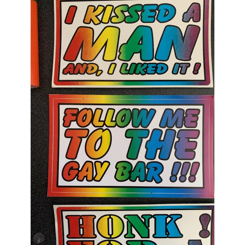 6 Piece Gay Prank Joke Bumper Stickers Decals 3x5” Kit