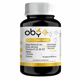 OBY Melena de Leon, Curcuma, L Tirosina, Bacopa, Cafeina y Vitaminas | Nootroby Mind suplemento alimenticio Natural | 60 capsulas de 600 mg