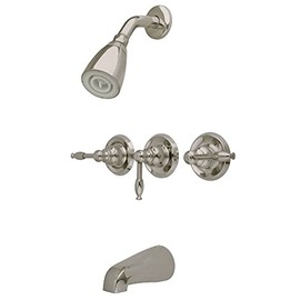 Kingston Brass KB238KL Tub and Shower Faucet with Three Lever Handle, Brushed Nickel,5-Inch Spout Reach