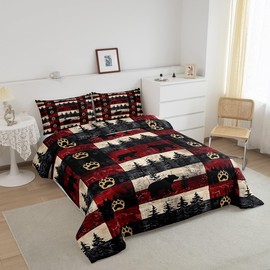 Feelyou Bear Comforter Set Twin Size Bear Footprint Comforter for Boys Girls Teens Boho Bedding Set Trees Duvet Set Room Decor Forest Quilt Set