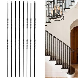 ITEVE.GD Wrought Iron Balusters - 10Pack,Hollow Double Twist Iron Spindles,Decorative Metal Balusters for Decks,1/2 Inch Square Baslusters for Staircase Interior (Satin Black) - GD05……
