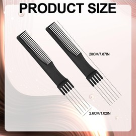 Black Carbon Lift Teasing Combs with Metal Prong,4Pcs Hair Styling Comb Lift Teasing Comb Salon Teasing Back Combs with Stainless Steel Lift,Carbon Lift Teasing Combs With Metal Prong