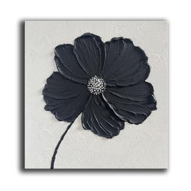 YaSheng Art - Thick Texture Flowers Abstract Oil Painting 100% Hand-Painted Black and White Wall Art Minimalist modern Abstract Art Paintings Home Living room Room Dining Room Bedroom Wall Decorative Art Oil Painting 24x24inch