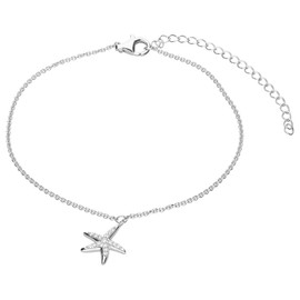 Smart Jewel Anklet Starfish with Zirconia Stones 925 Silver White 28 cm 925 Sterling Silver, Sterling Silver