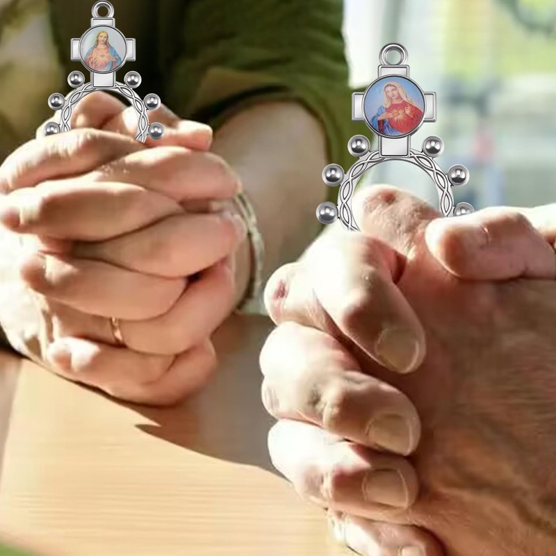 6Pcs/12Pcs Finger Rosary Ring Catholic Enamel Sacred Heart and Immaculate