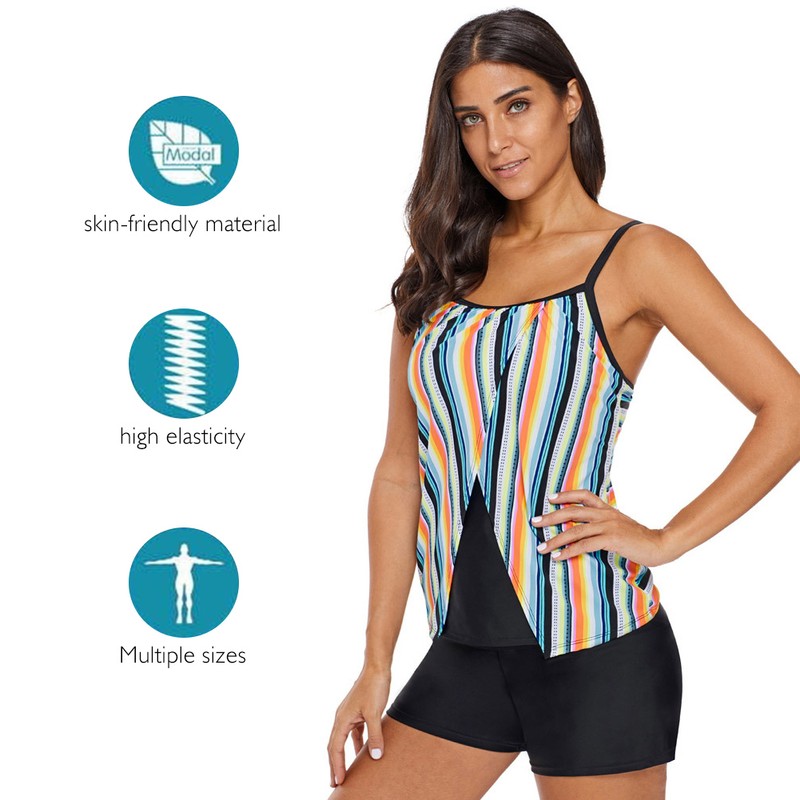 Fashionable Women Surf Clothing Rainbow Striped Sling Single Piece Set