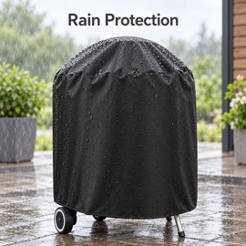 Waterproof BBQ Grill Cover, Black Oxford Fabric Outdoor Gas Grill Protector with UV Protection, Hook-and-Loop Straps and Drawstring