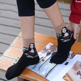 Cansok Women Animal Novelty Dress Crew Socks (Mona Lisa Starry Night Kiss Art Famous Painting - 4 pairs)