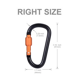 6 Pcs Upgraded D-Ring Locking Carabiner, 3.1 Inch D Shape Keychain Clips for Outdoor, Camping, Hiking, Fishing, Home RV, Travel, 6 Spring-Loaded Gate Hook with 6 Key Rings