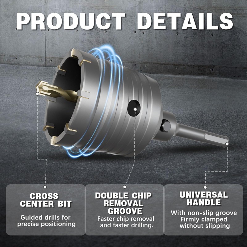 METOTY 3-3/4" Concrete Hole Saw,95mm Masonry Hole Saw, with 220mm