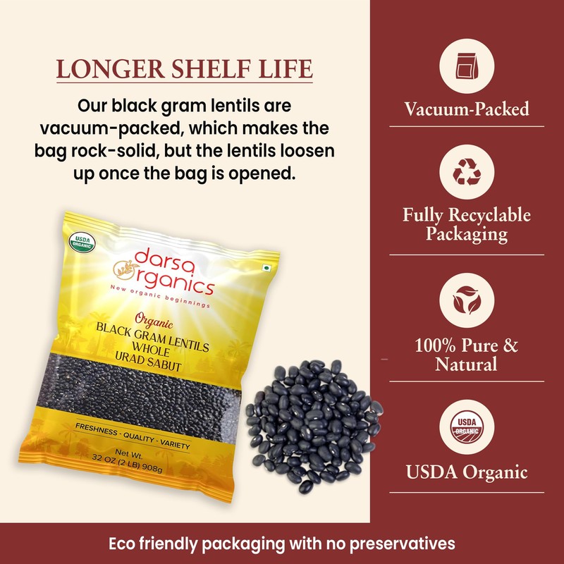 Darsa Organics Sabut Urad Dal 2 lb – USDA Organic