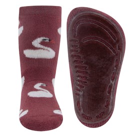 EWERS Pack of 3 Swan Stopper Socks SoftStep Socks with Non-Slip Sole for Girls, Non-Slip Socks with Rubber Sole, Made in Germany, 3 Pairs of Non-Slip Children's Socks, Light Wild Rose Chestnut